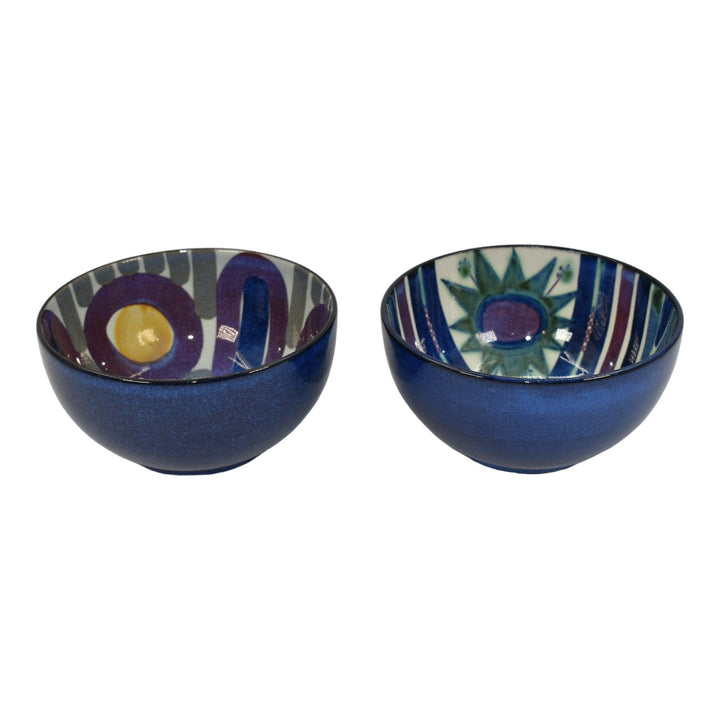 Royal Copenhagen Tenera Fajance 1960s Vintage Pottery Blue Ceramic Bowls 2196