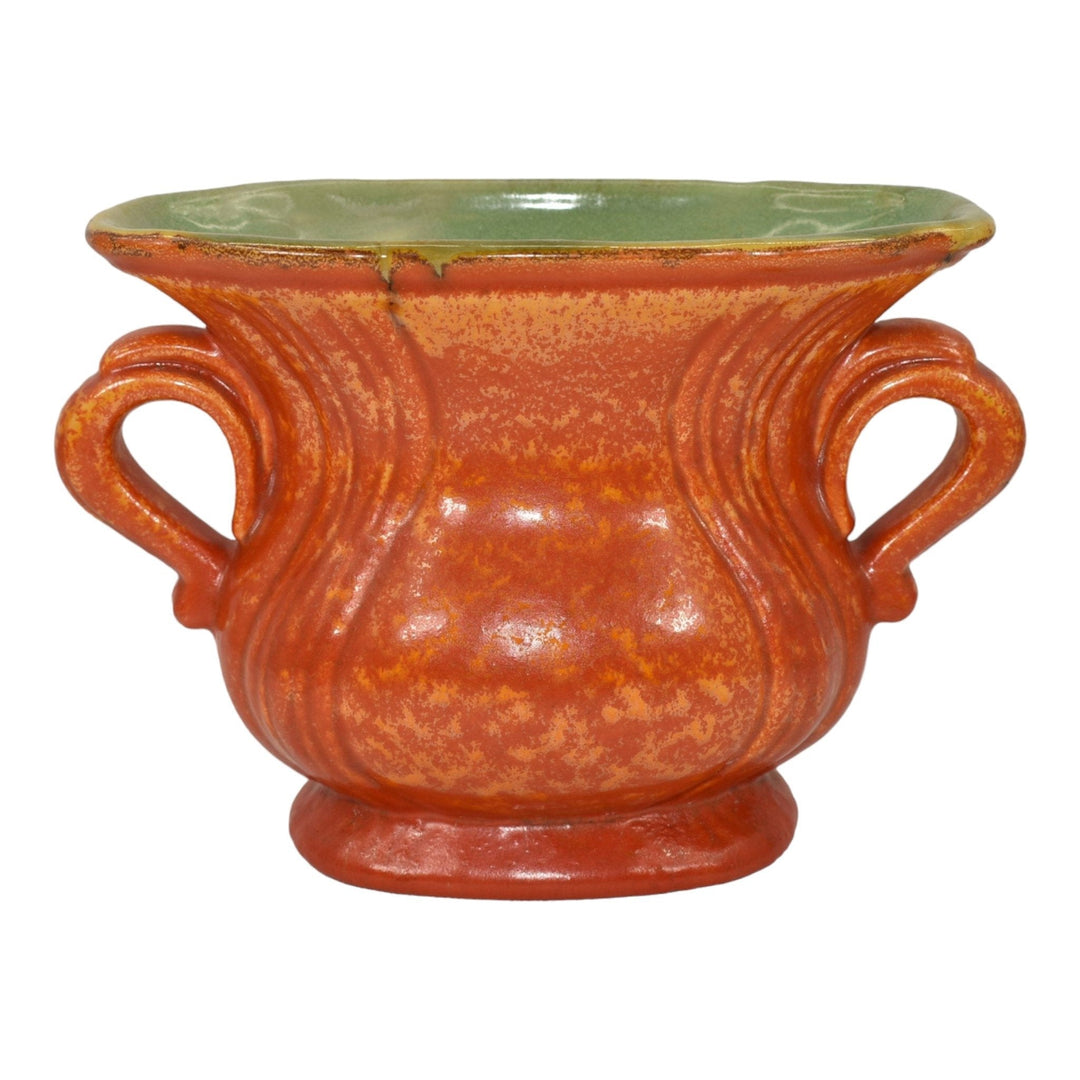 Stangl Vintage Art Pottery Orange Uranium Green Two Handled Ceramic Vase