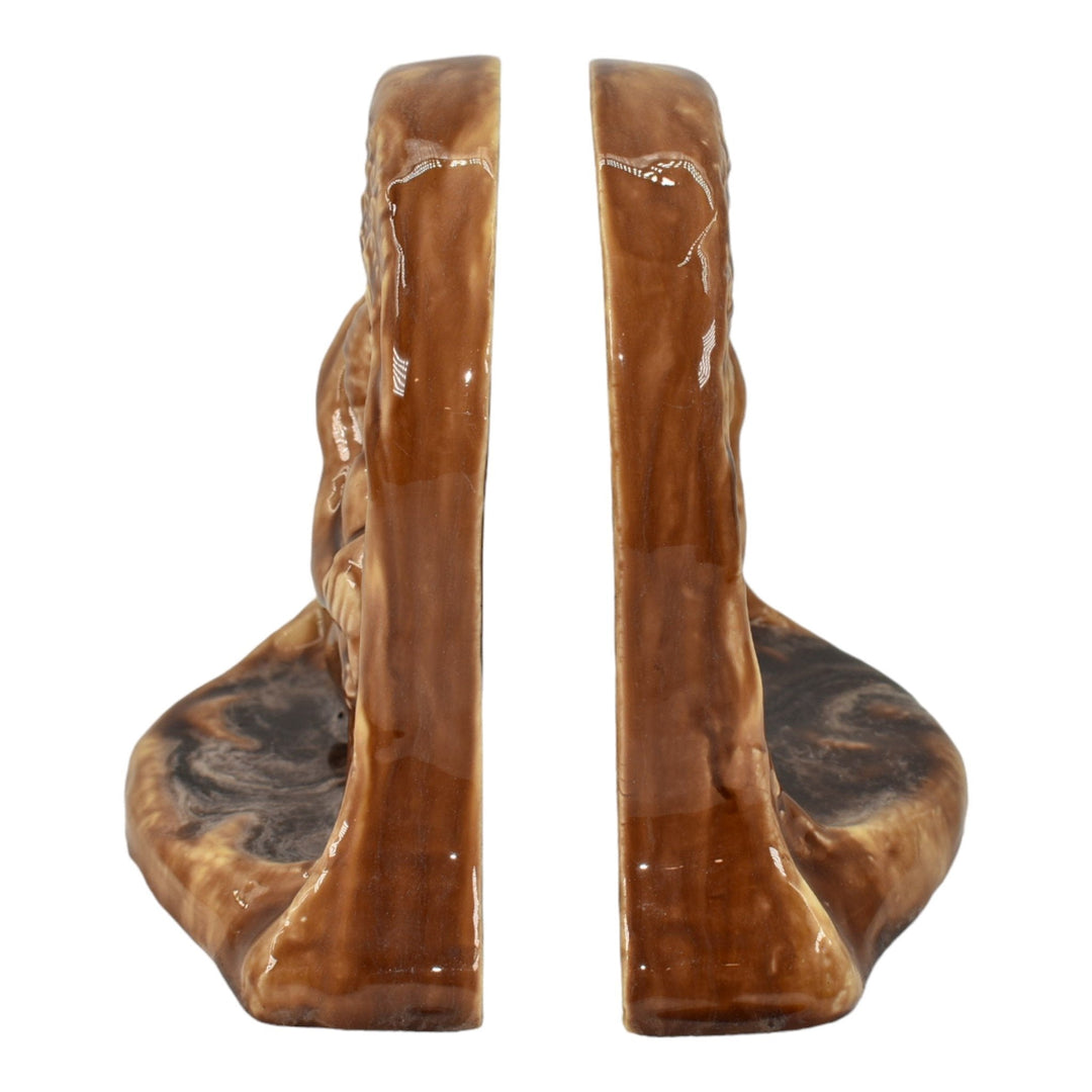 California Clay Products Vintage Art Pottery Brown Adam And Eve Ceramic Bookends - Just Art Pottery