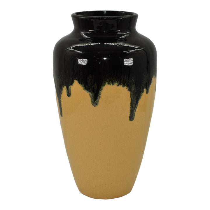 Zanesville Stoneware 1930s Vintage Pottery Ebonello Black Drip Yellow Vase 37