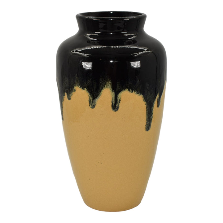 Zanesville Stoneware 1930s Vintage Pottery Ebonello Black Drip Yellow Vase 37