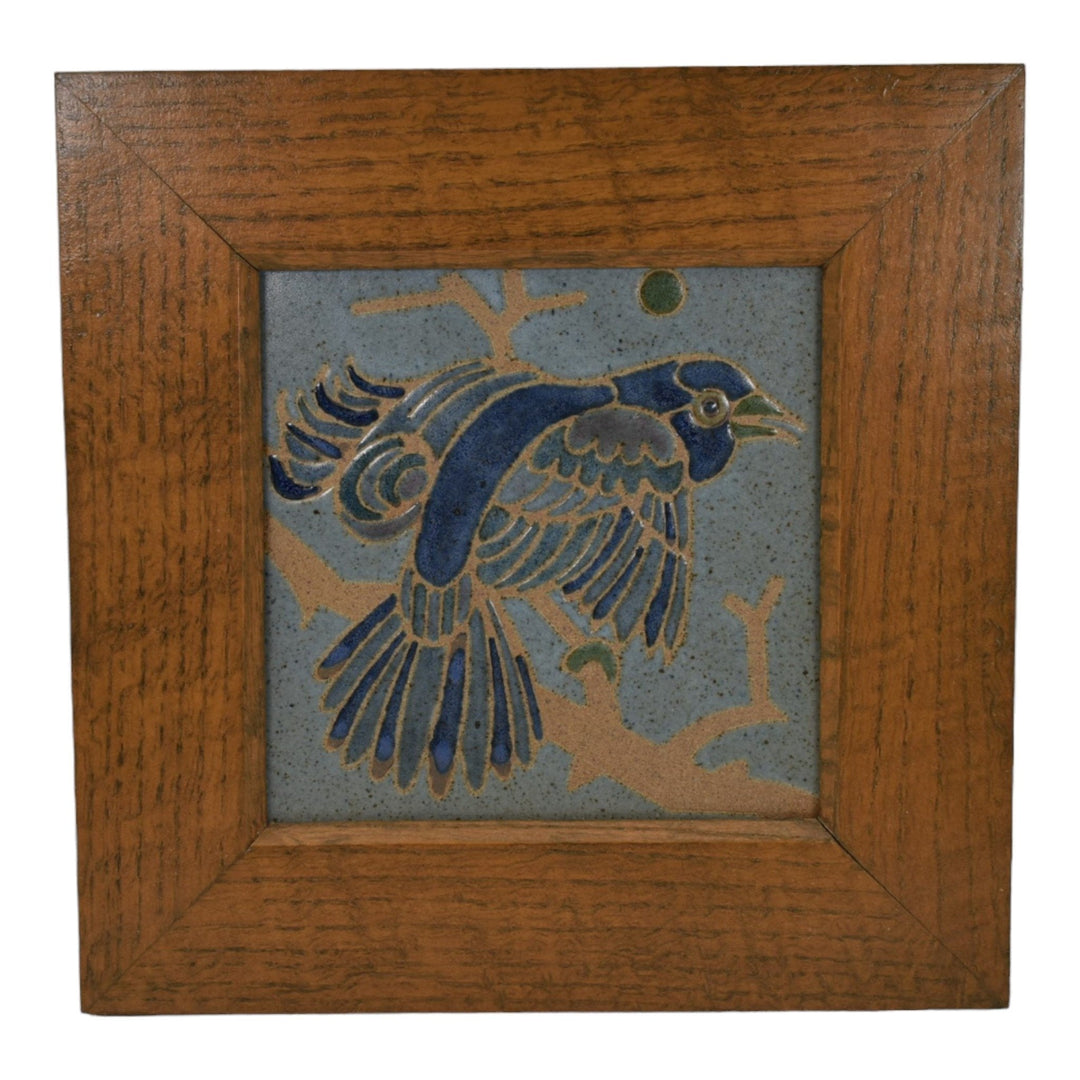 Kurt Wild Studio Art Pottery Blue Bird On A Branch Ceramic Framed Tile