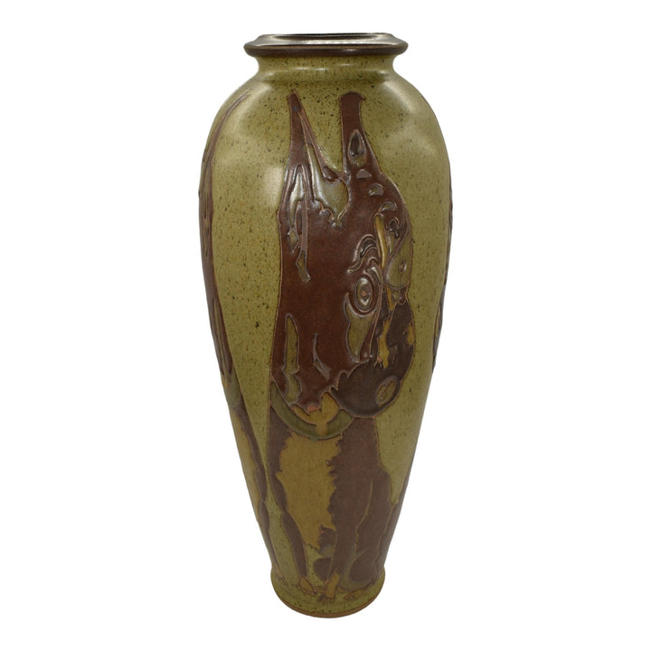 Kurt Wild Studio Art Pottery Hand Made Boxer Dog Green Ceramic Floor Vase - Just Art Pottery