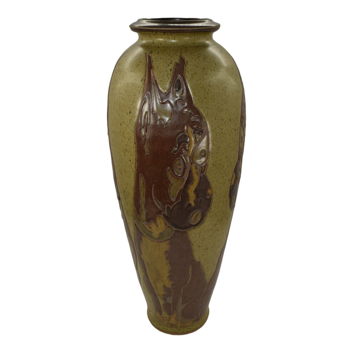 Kurt Wild Studio Art Pottery Hand Made Boxer Dog Green Ceramic Floor Vase - Just Art Pottery