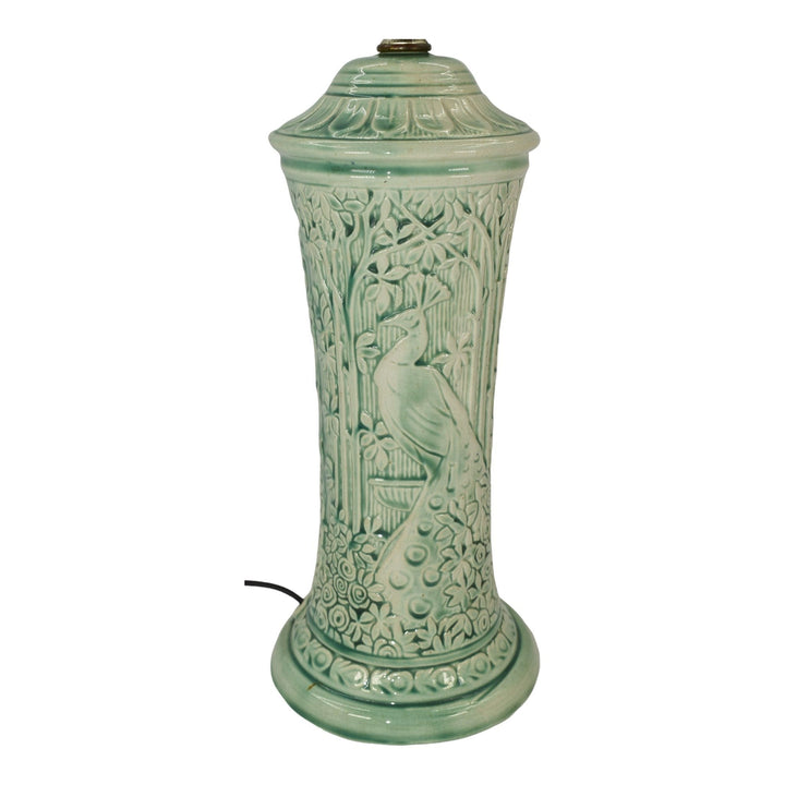 Weller Knifewood Selma Late 1910s Art Pottery Peacock Green Ceramic Factory Lamp