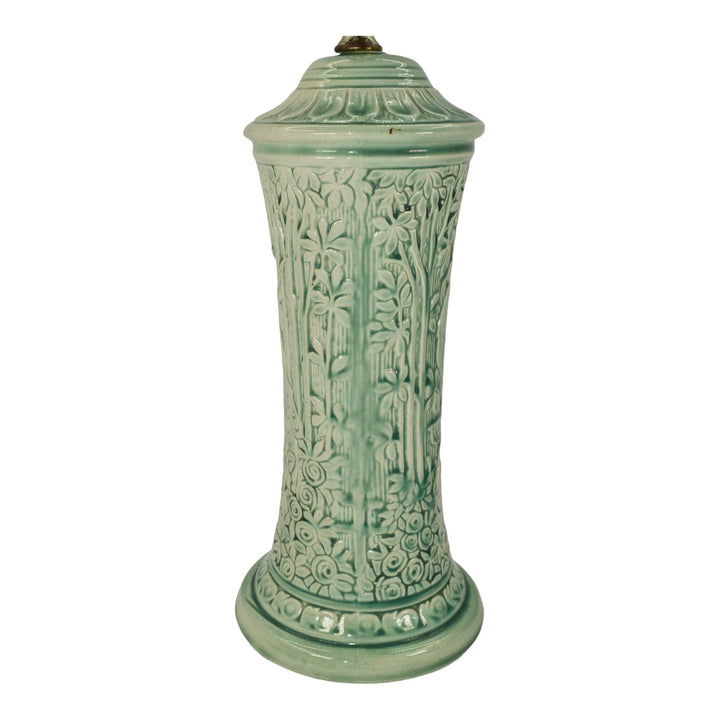 Weller Knifewood Selma Late 1910s Art Pottery Peacock Green Ceramic Factory Lamp