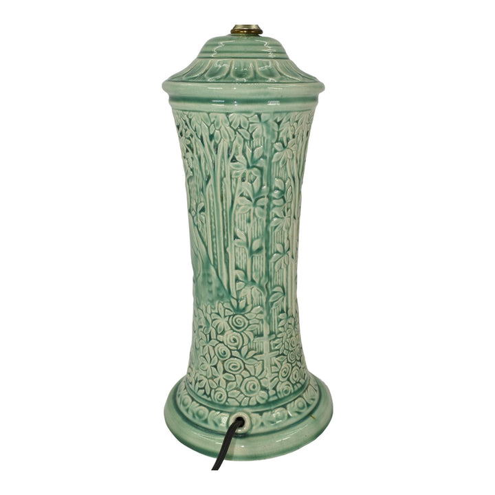 Weller Knifewood Selma Late 1910s Art Pottery Peacock Green Ceramic Factory Lamp