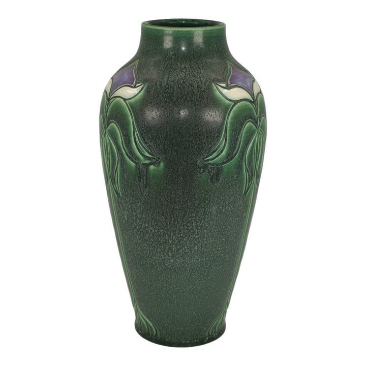 Chris Powell 2018 Studio Pottery Hand Carved Floral Green Porcelain Vase