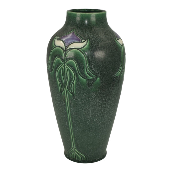 Chris Powell 2018 Studio Pottery Hand Carved Floral Green Porcelain Vase