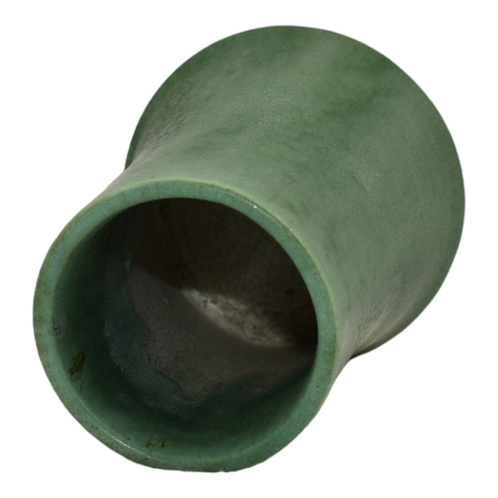 Jervis Early 1900s Vintage Art Pottery Matte Green Crystalline Ceramic Vase 106
