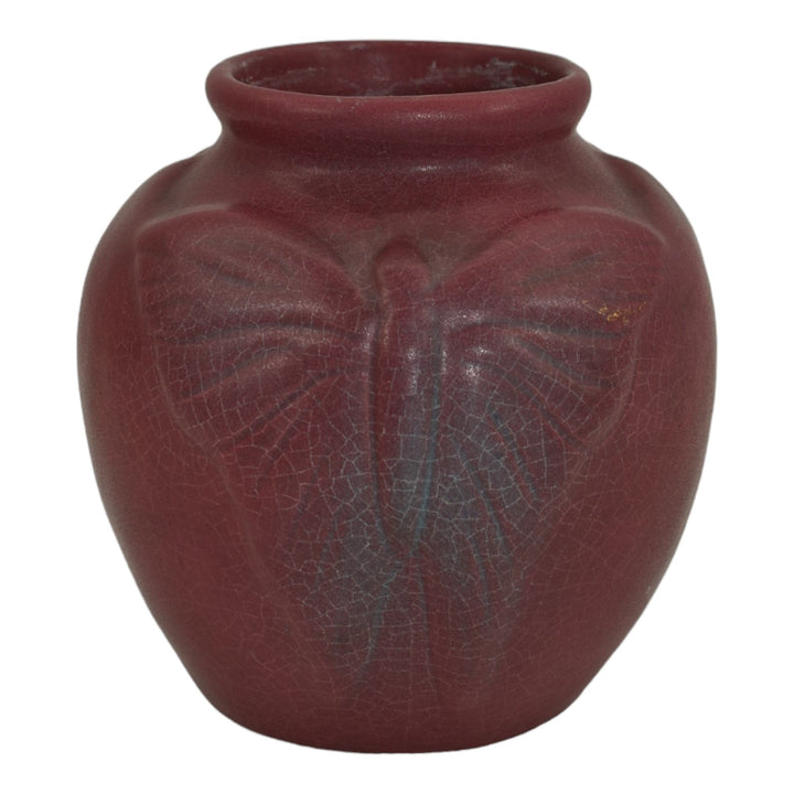 Van Briggle 1940s Vintage Pottery Butterfly Persian Rose Red Ceramic Vase 688