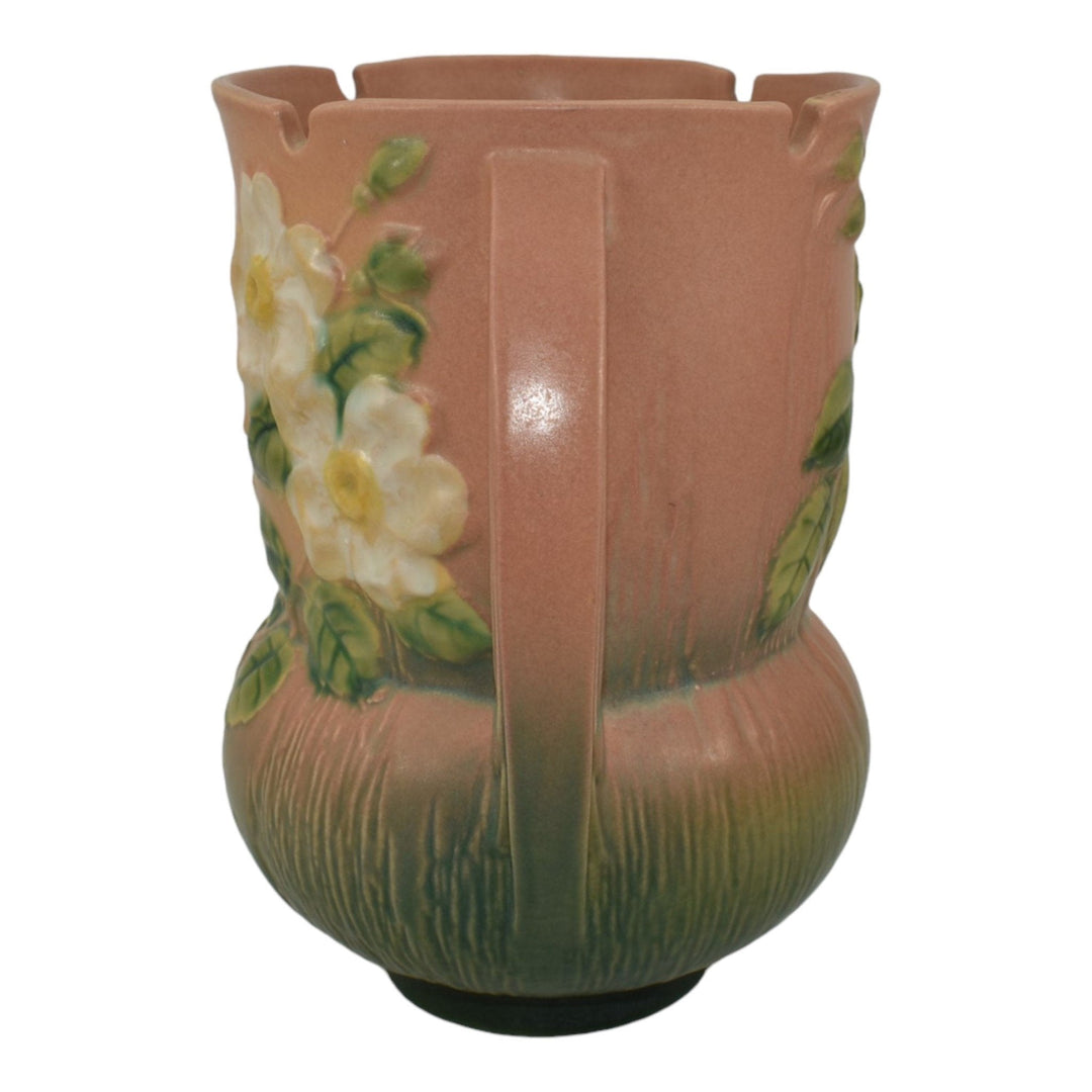 Roseville White Rose 1940 Vintage Art Deco Pottery Pink Ceramic Vase 985-8