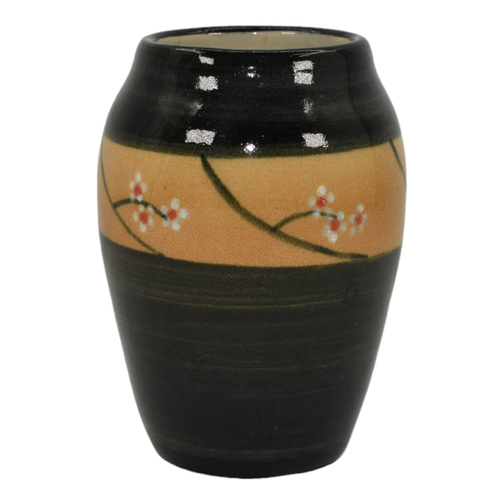 Door Studio Art Pottery Hand Made Floral Black Vellum Ceramic Cabinet Vase