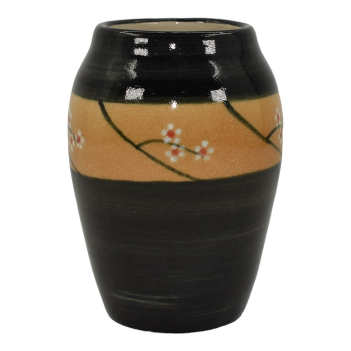 Door Studio Art Pottery Hand Made Floral Black Vellum Ceramic Cabinet Vase