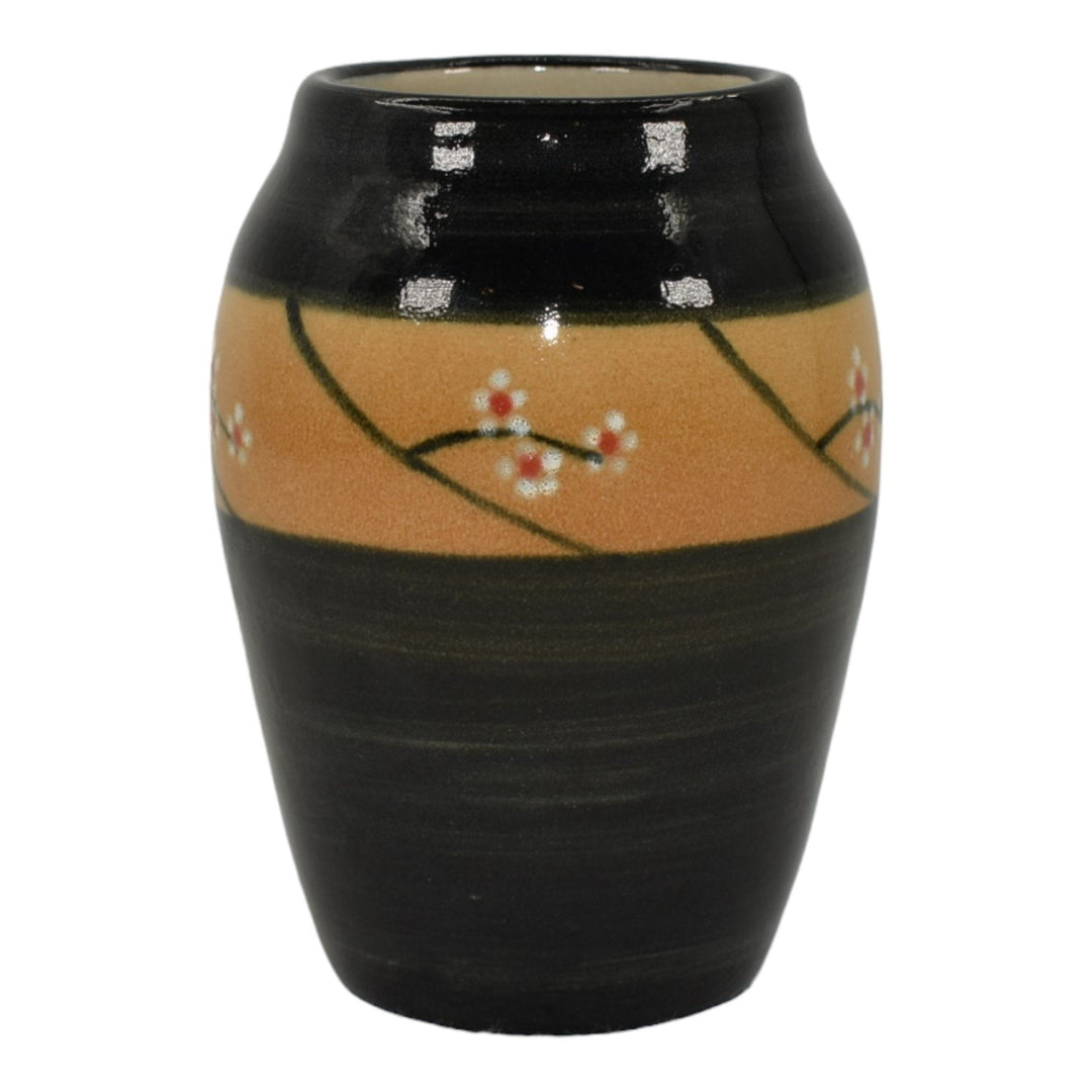 Door Studio Art Pottery Hand Made Floral Black Vellum Ceramic Cabinet Vase