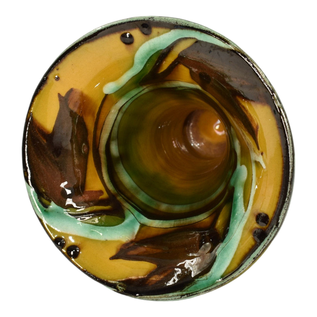 Herman Kahler Danish Art Deco Pottery Yellow Brown Flared Rim Ceramic Vase - Just Art Pottery