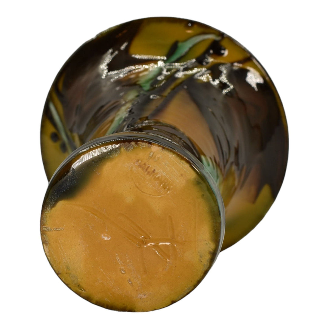 Herman Kahler Danish Art Deco Pottery Yellow Brown Flared Rim Ceramic Vase - Just Art Pottery