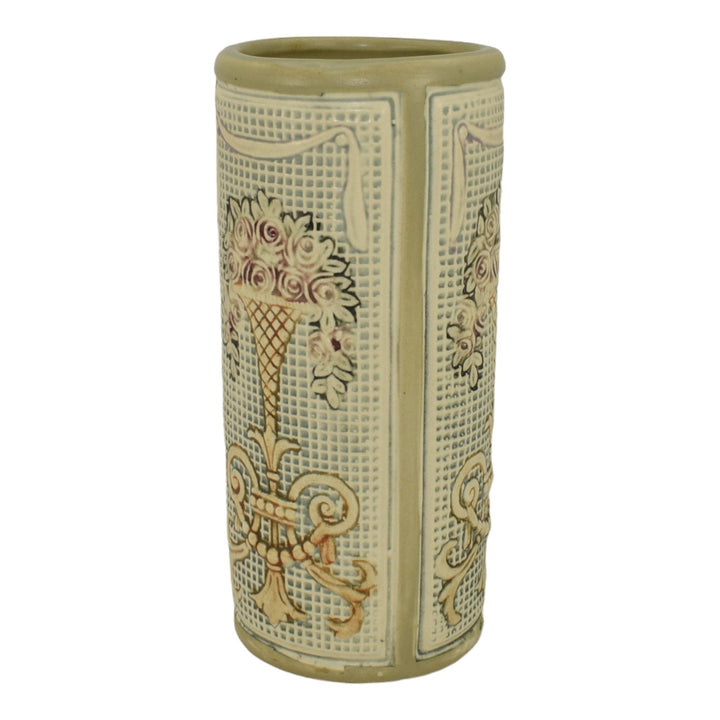 Weller Dupont 1910s Vintage Art Pottery Floral Cylindrical Ceramic Vase