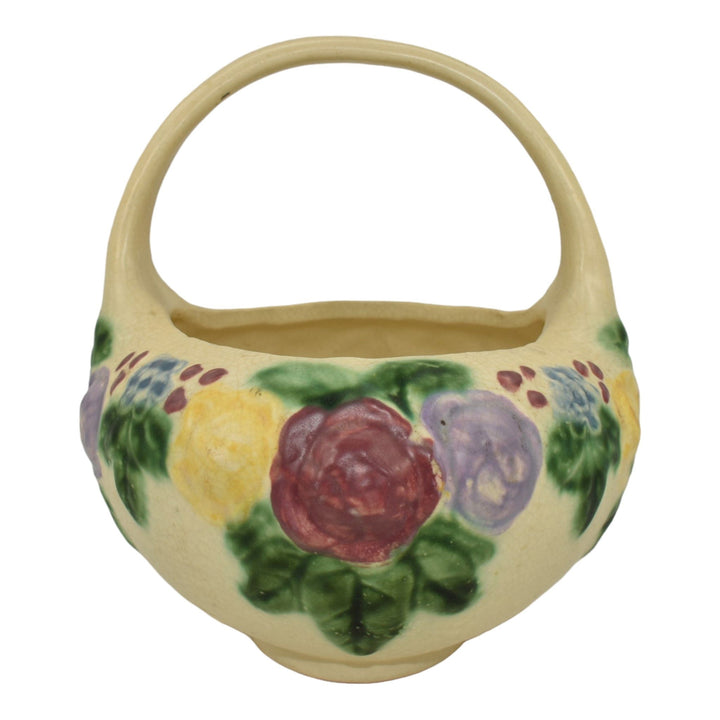 Roseville Rozane 1917 Vintage Art Pottery Floral Ivory Ceramic Basket 248-8 - Just Art Pottery