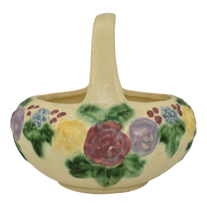 Roseville Rozane 1917 Vintage Art Pottery Floral Ivory Ceramic Basket 248-8 - Just Art Pottery