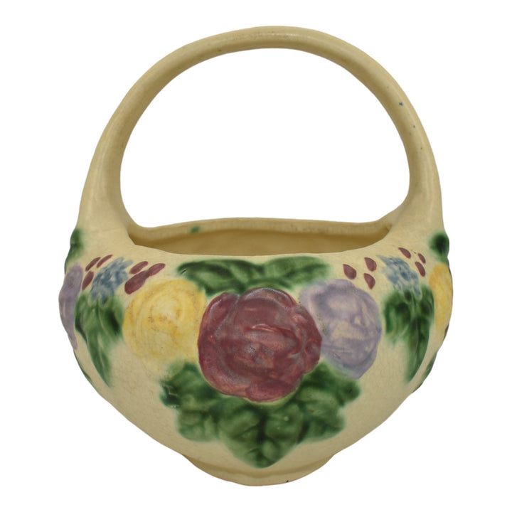 Roseville Rozane 1917 Vintage Art Pottery Floral Ivory Ceramic Basket 248-8 - Just Art Pottery