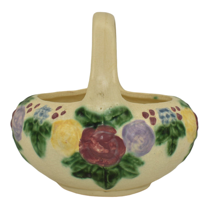 Roseville Rozane 1917 Vintage Art Pottery Floral Ivory Ceramic Basket 248-8 - Just Art Pottery