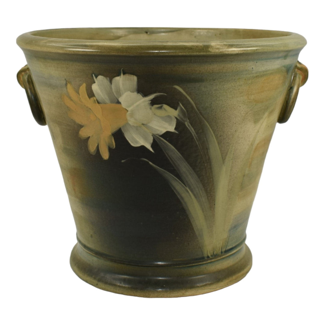Weller Copra 1915 Vintage Art Pottery Daffodil Green Ceramic Jardiniere Planter