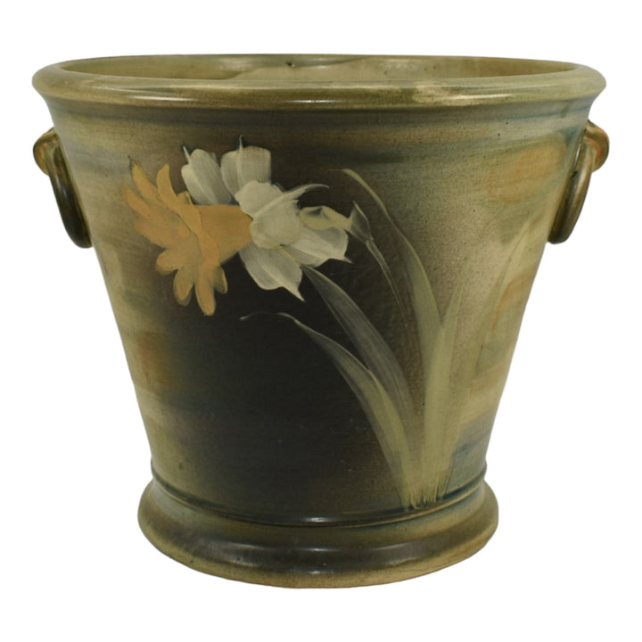 Weller Copra 1915 Vintage Art Pottery Daffodil Green Ceramic Jardiniere Planter