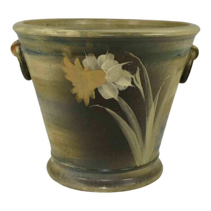 Weller Copra 1915 Vintage Art Pottery Daffodil Green Ceramic Jardiniere Planter