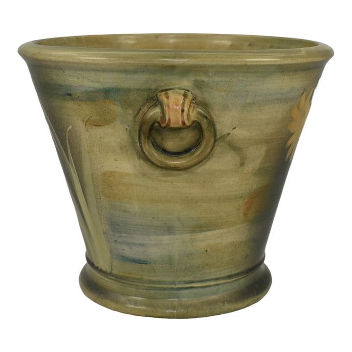 Weller Copra 1915 Vintage Art Pottery Daffodil Green Ceramic Jardiniere Planter