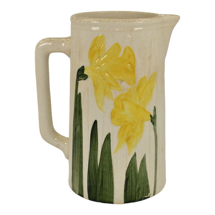 Vance Avon Faience Wheeling Vintage Art Pottery Yellow Daffodil Ceramic Pitcher