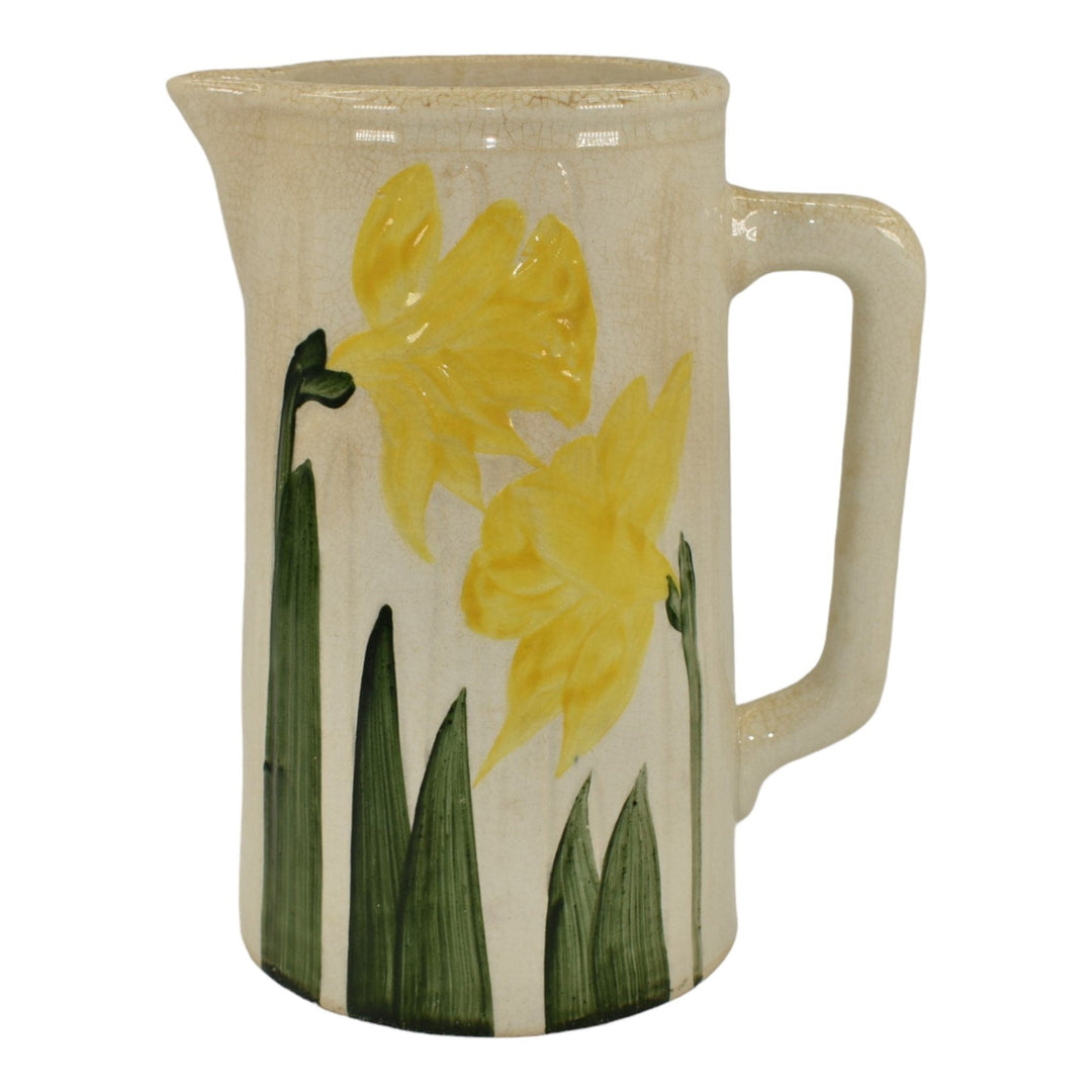 Vance Avon Faience Wheeling Vintage Art Pottery Yellow Daffodil Ceramic Pitcher