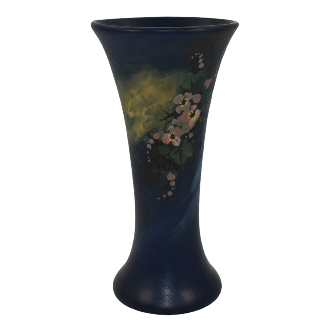 Weller Hudson Blue And Decorated Vintage 1920s Pottery Blue Floral Ceramic Vase