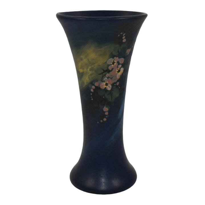Weller Hudson Blue And Decorated Vintage 1920s Pottery Blue Floral Ceramic Vase
