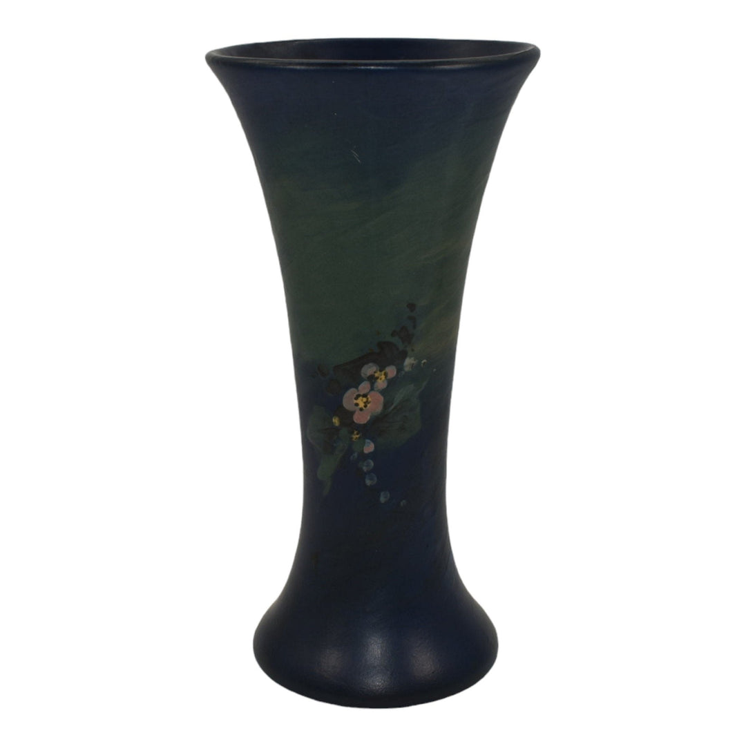 Weller Hudson Blue And Decorated Vintage 1920s Pottery Blue Floral Ceramic Vase