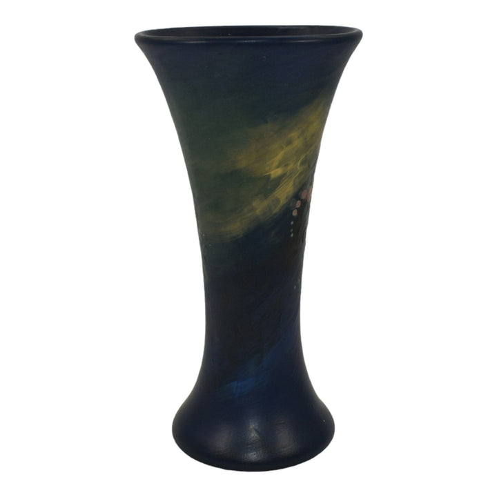 Weller Hudson Blue And Decorated Vintage 1920s Pottery Blue Floral Ceramic Vase