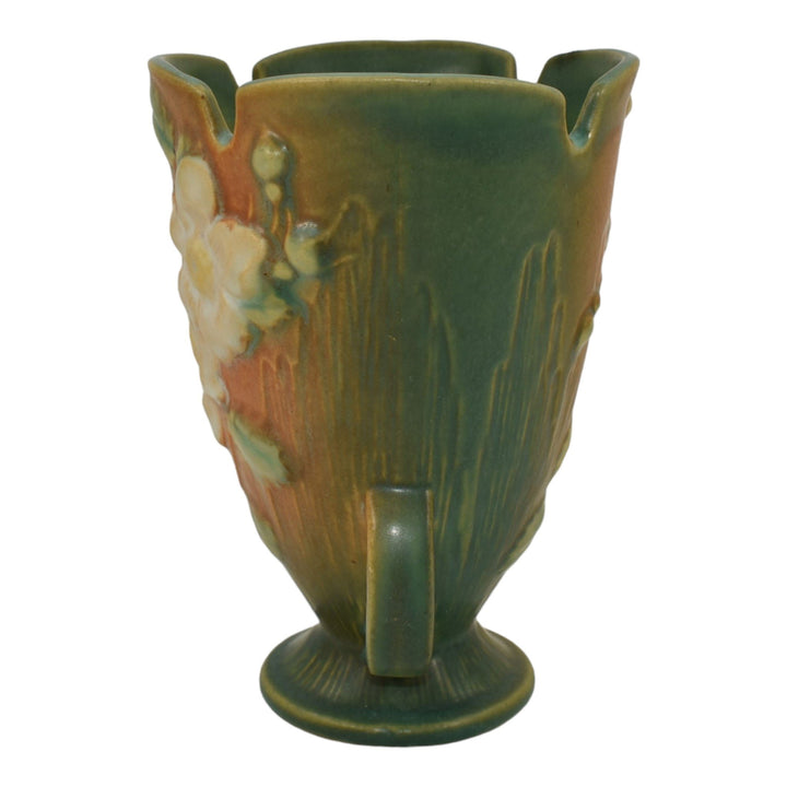 Roseville White Rose Brown Green 1940 Vintage Art Pottery Ceramic Vase 980-6 - Just Art Pottery