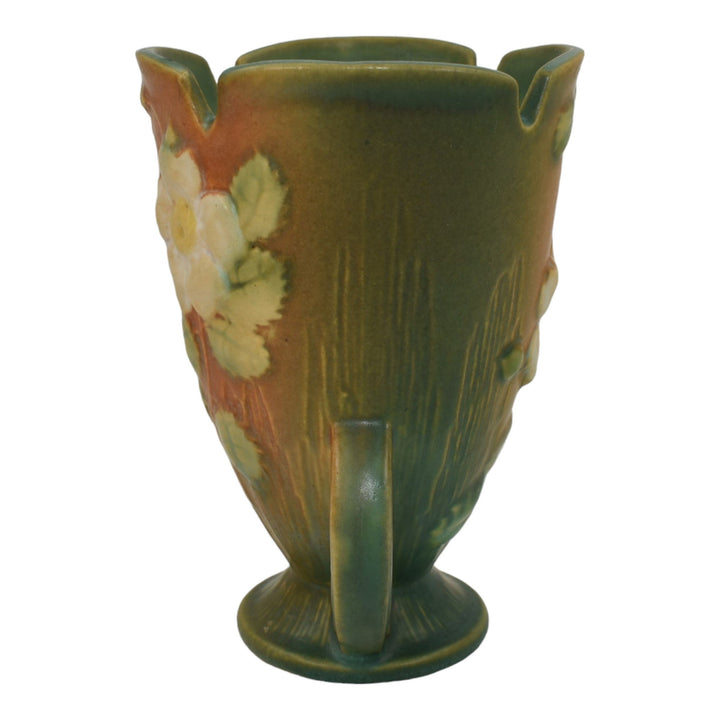 Roseville White Rose Brown Green 1940 Vintage Art Pottery Ceramic Vase 980-6 - Just Art Pottery