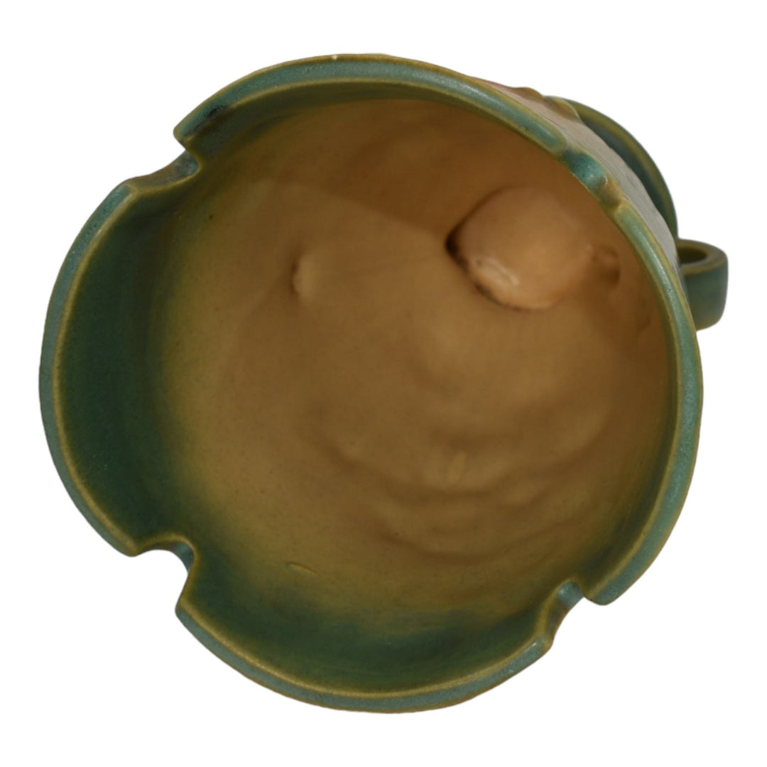 Roseville White Rose Brown Green 1940 Vintage Art Pottery Ceramic Vase 980-6 - Just Art Pottery