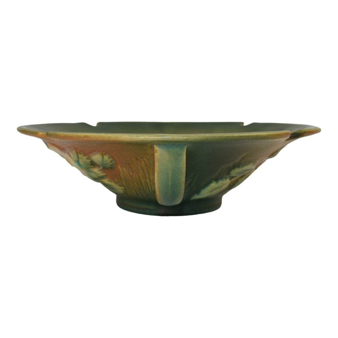 Roseville White Rose Brown Green 1940 Vintage Art Pottery Ceramic Bowl 390-8 - Just Art Pottery