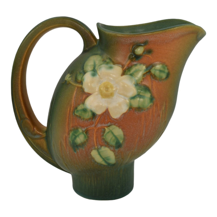 Roseville White Rose Brown Green 1940 Mid Century Modern Pottery Pitcher 1324