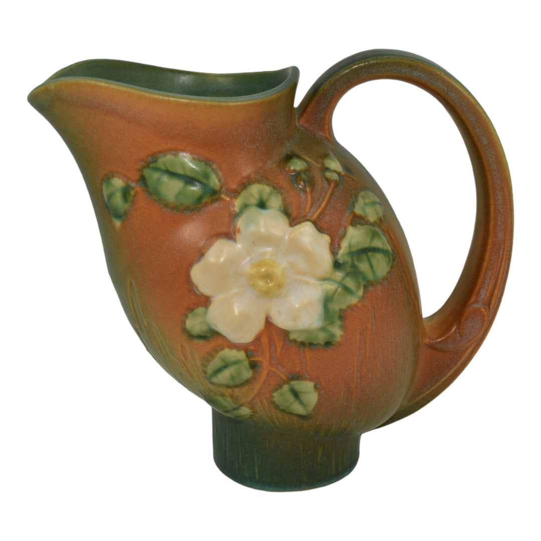 Roseville White Rose Brown Green 1940 Mid Century Modern Pottery Pitcher 1324