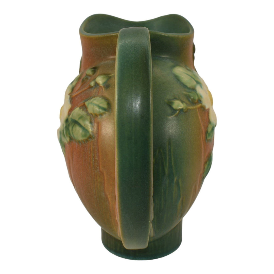 Roseville White Rose Brown Green 1940 Mid Century Modern Pottery Pitcher 1324