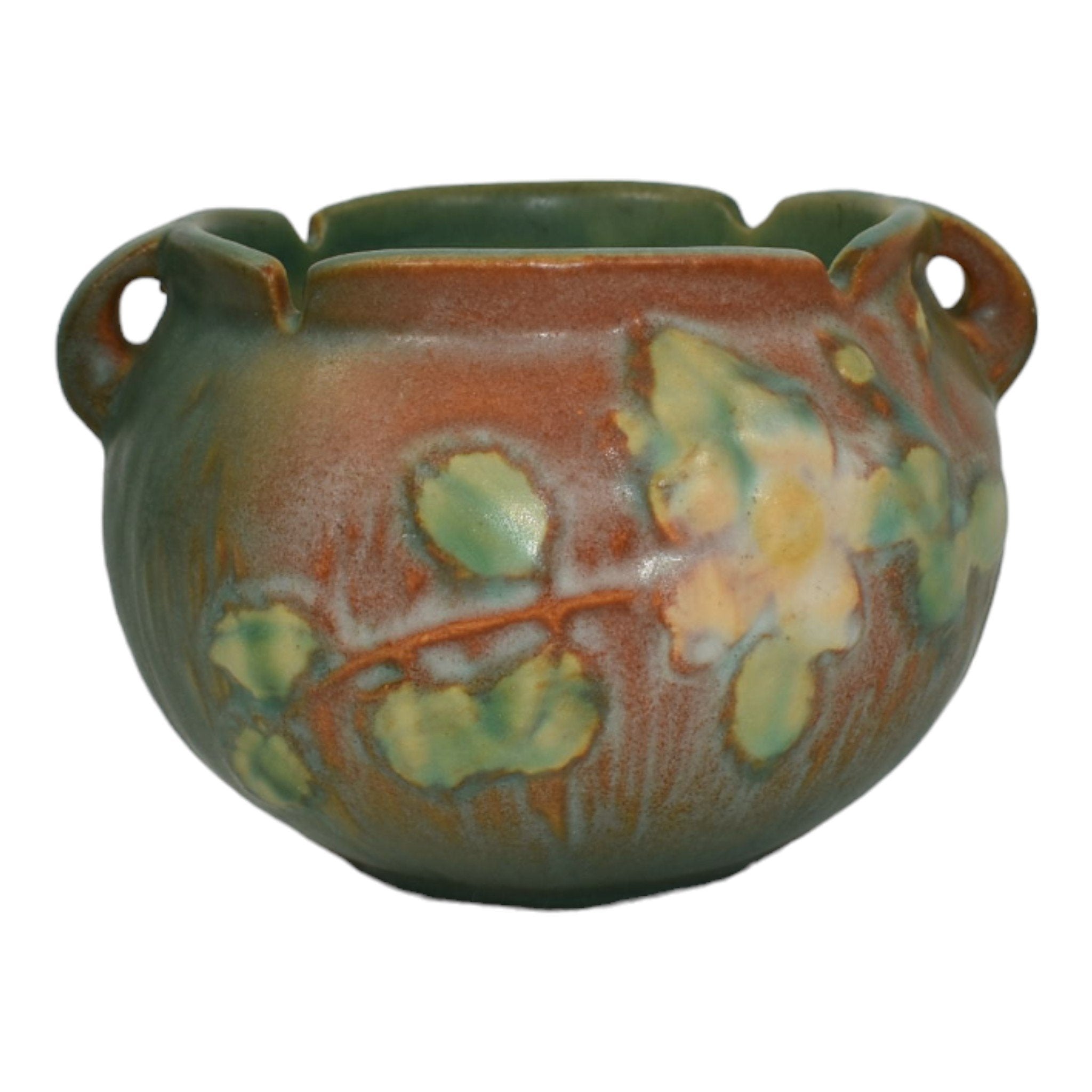 Roseville White Rose Brown 1940 Mid Century Art Pottery Jardiniere