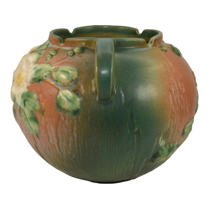 Roseville White Rose Brown 1940 Mid Century Modern Pottery Planter Bowl 388-7 - Just Art Pottery