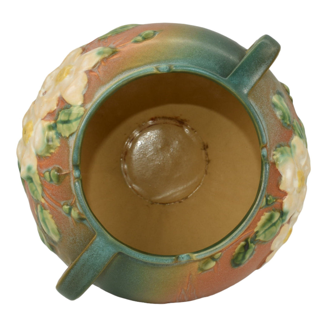 Roseville White Rose Brown 1940 Mid Century Modern Pottery Planter Bowl 388-7 - Just Art Pottery