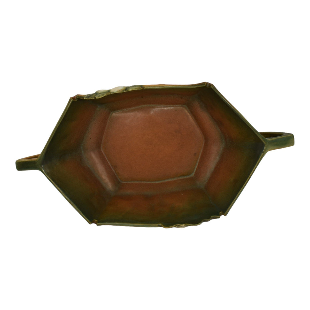 Roseville White Rose Brown 1940 Mid Century Modern Pottery Console Bowl 393-12 - Just Art Pottery