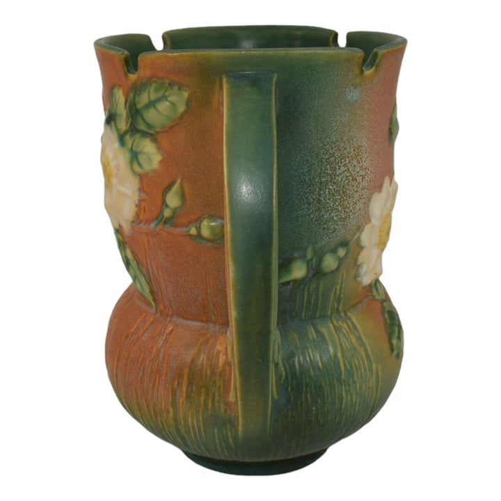 Roseville White Rose Brown 1940 Mid Century Modern Pottery Ceramic Vase 985-8 - Just Art Pottery