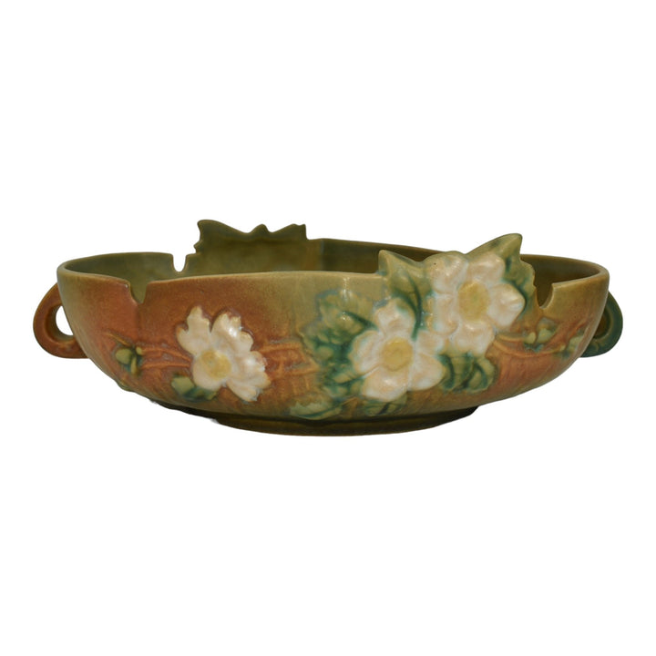 Roseville White Rose Brown 1940 Mid Century Modern Pottery Ceramic Bowl 391-10