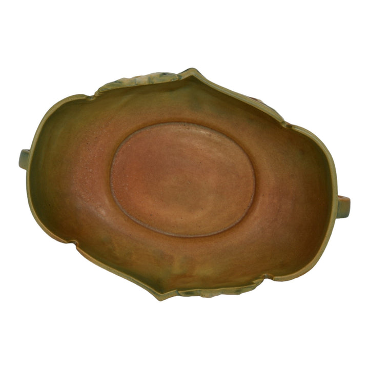 Roseville White Rose Brown 1940 Mid Century Modern Pottery Ceramic Bowl 391-10